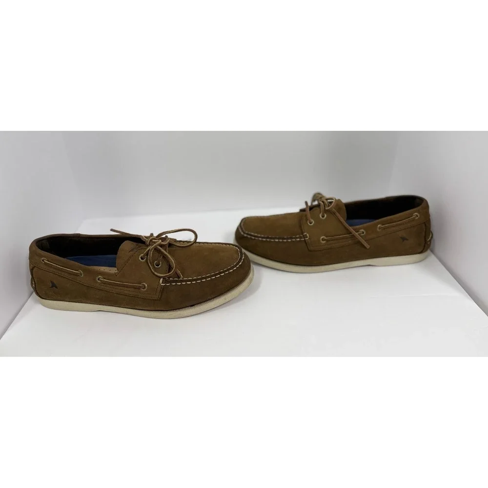 Rugged Shark Men's‎ Leather Boat Shoes Brown Moc Toe Lace Up Deck Size 11.5M